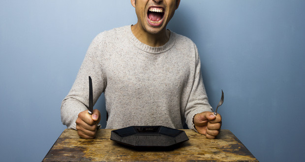 Hungry young man is screaming for his dinner